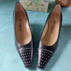St. John "Joanne" Black w/White Accent 2" Pumps Size 6B, Never Worn